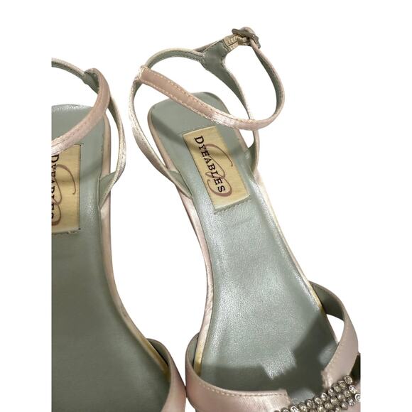 Dyeables Soft Pink Satin Size 5.5B Sandal Heels w/ Rhinestone Accent - Picture 6 of 11